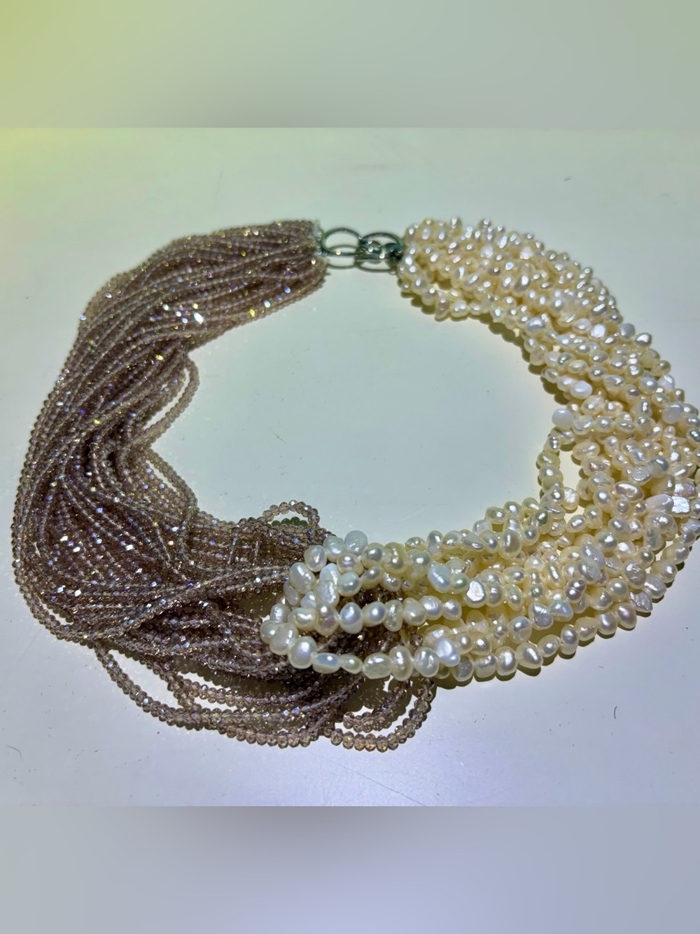 Multi-Strand Twisted Freeform Pearl & Glass Beaded Statement Choker Necklace. - Picture 2 of 7